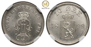 10 øre 1899 Oscar II. MS66. Kv.0