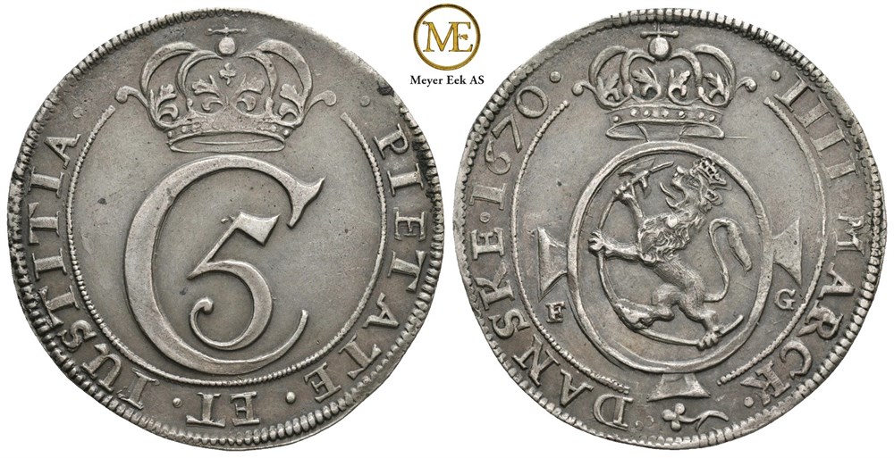 4 mark 1670 Christian V. Kv.1+/01