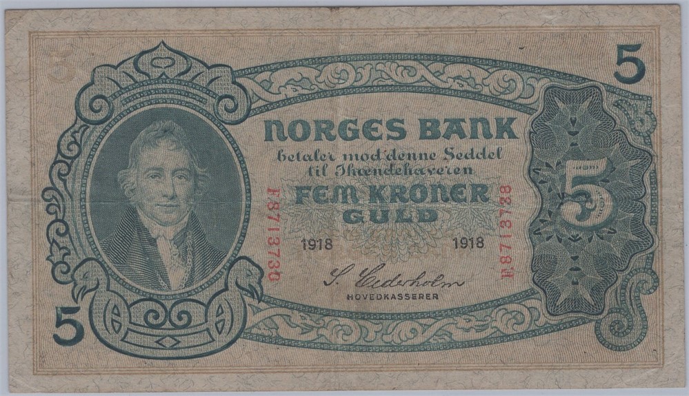 5 kroner 1918 F.8713738. Kv.1