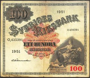 Sverige 100kr 1951 kv. 1-