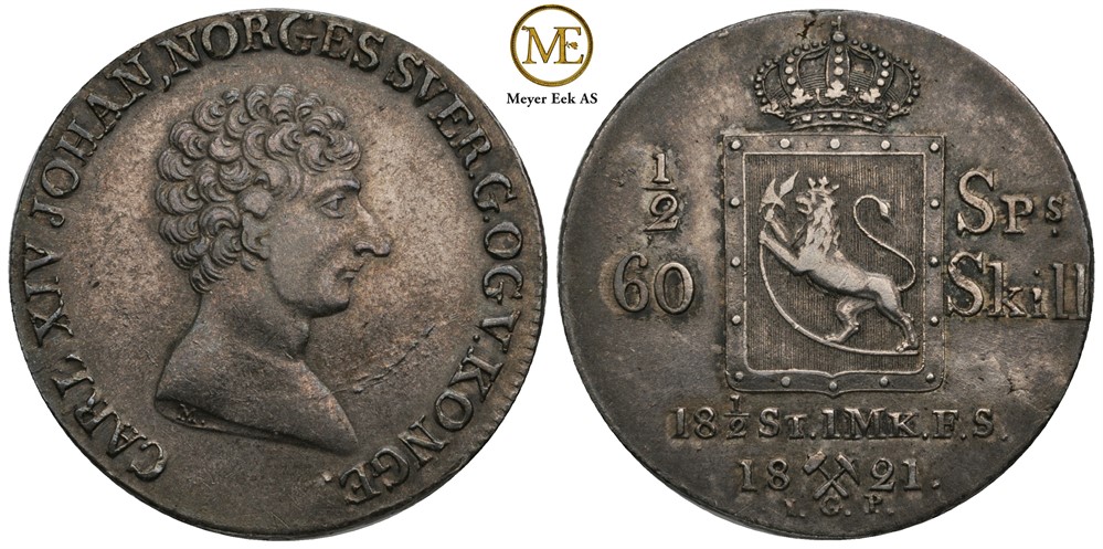 1/2 speciedaler 1821 Carl XIV Johan. Kv.01