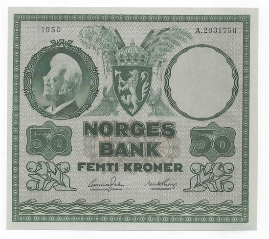 Norge 50 kroner 1950 A kv. 0