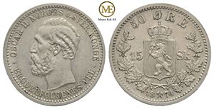 50 øre/15 skilling 1874 Oscar II. Kv.01