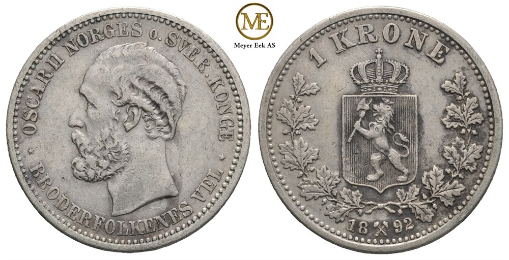 1 krone 1892 Oscar II. Kv.1+