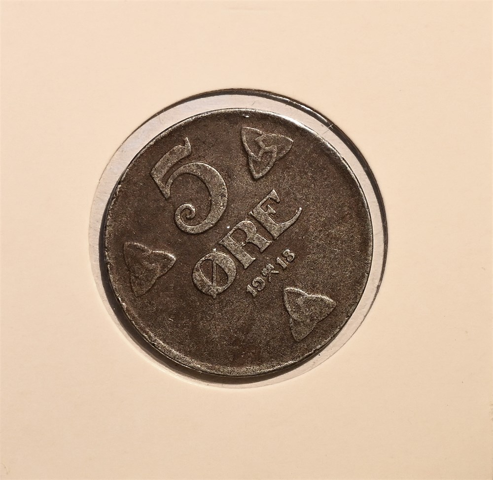 Norge 5 øre 1918 jern kv. 1