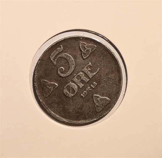Norge 5 øre 1918 jern kv. 1