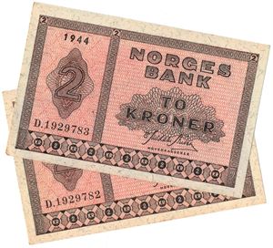 2 kroner 1944 D i serie. Kv.01