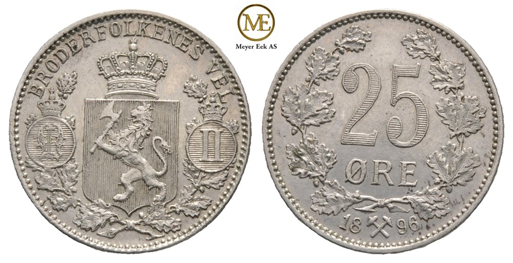 25 øre 1896 Oscar II. Kv.0/01