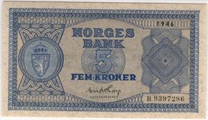 5 kroner 1946 B.9397286. 65 EPQ. Kv.0