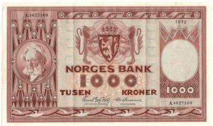 1000 kroner 1972 A.4627169. Kv.1+