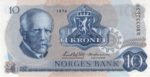 10 kroner 1974 QH erstatningsseddel. Kv.0
