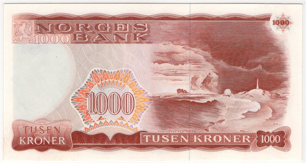 1000 kroner 1980 X.0848136 erstatningsseddel. Kv.01