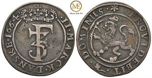 2 mark 1664 Frederik III. Kv.1+