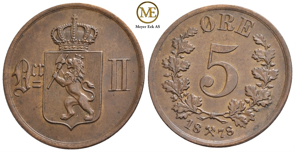 5 øre 1878 Oscar II. Kv.01