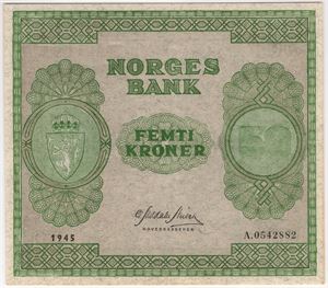 50 kroner 1945 A.0542882. MS 64. Kv.0