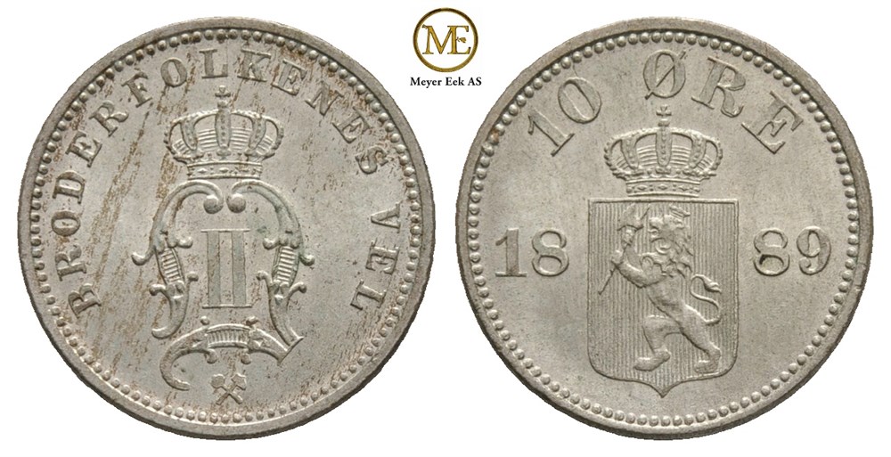 10 øre 1889 Oscar II. Kv.0