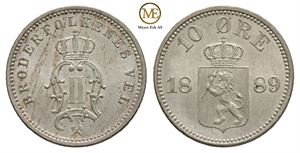 10 øre 1889 Oscar II. Kv.0