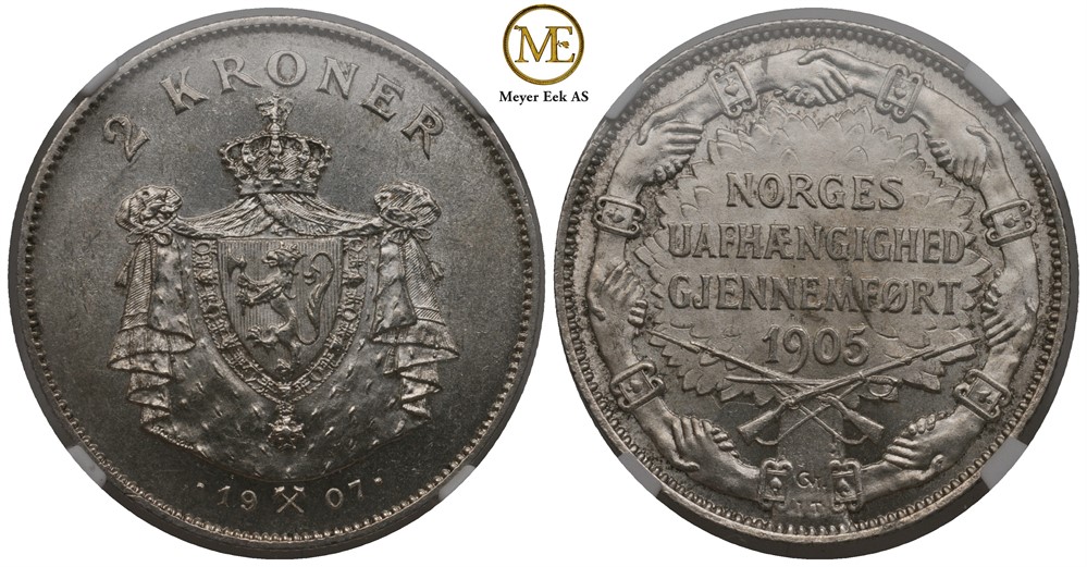 2 kroner 1907 m/g Haakon VII. Kv.0/01