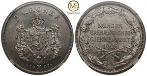 2 kroner 1907 m/g Haakon VII. Kv.0/01