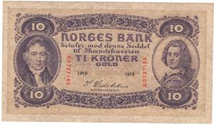 10 kroner 1919 H.0737155. Kv.1+