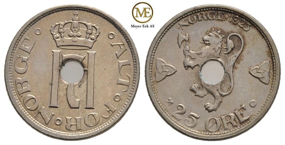 25 øre 1923 Haakon VII. m/hull. Kv.01