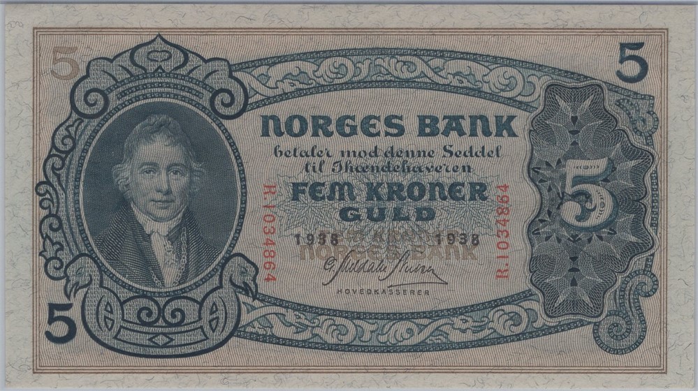 5 kroner 1938 R.1034864. Kv.0
