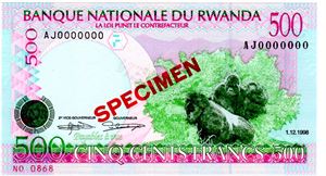 Rwanda 500,1000og 5000 francs 1998 Specimen