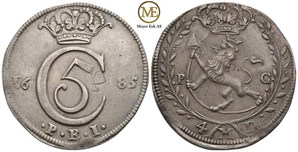 4 mark 1685 Christian V. Kv.1+