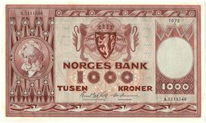 1000 kroner  1973 A.511546. Kv.0