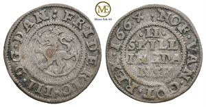 2 skilling 1664 Frederik III. Kv.1/1+