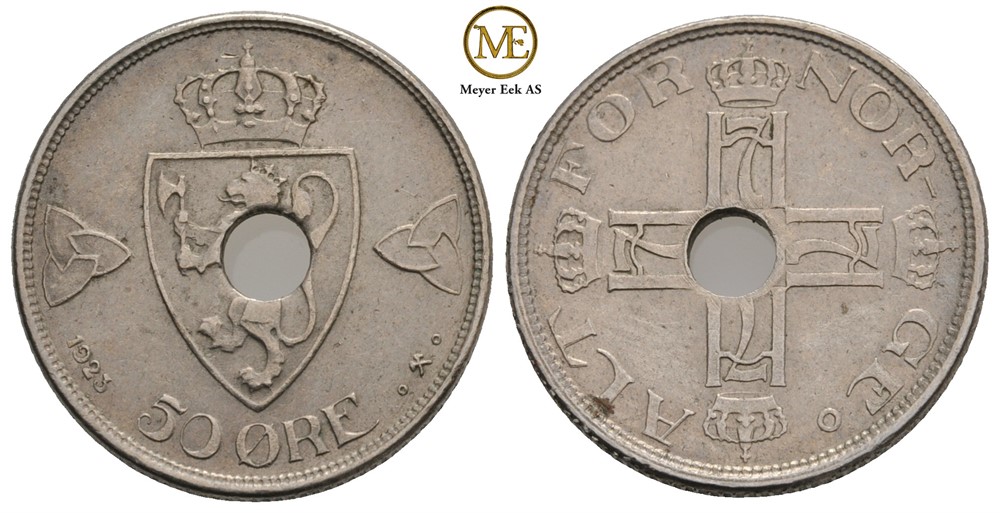 50 øre 1923 m/h Haakon VII. Kv.01