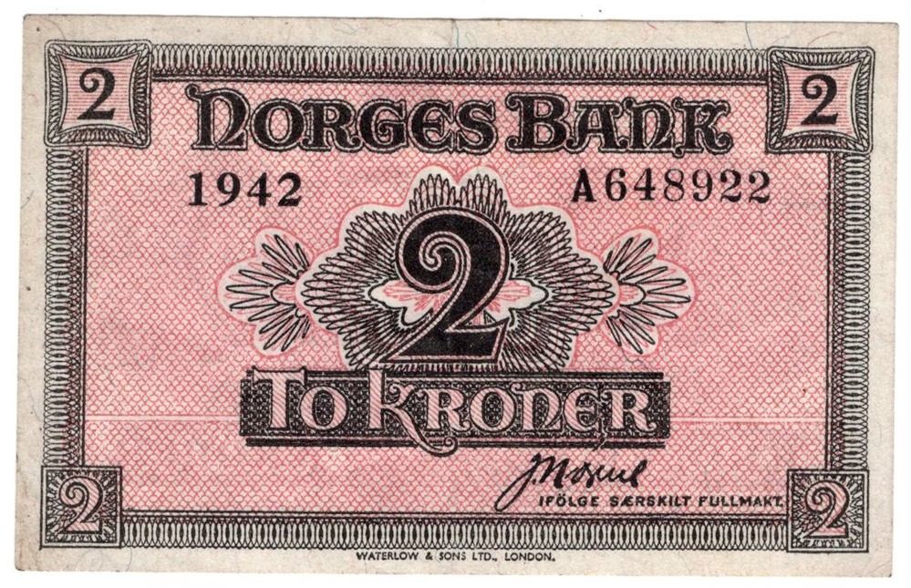 2 kroner 1942 London utg. A.648922. Kv.1+