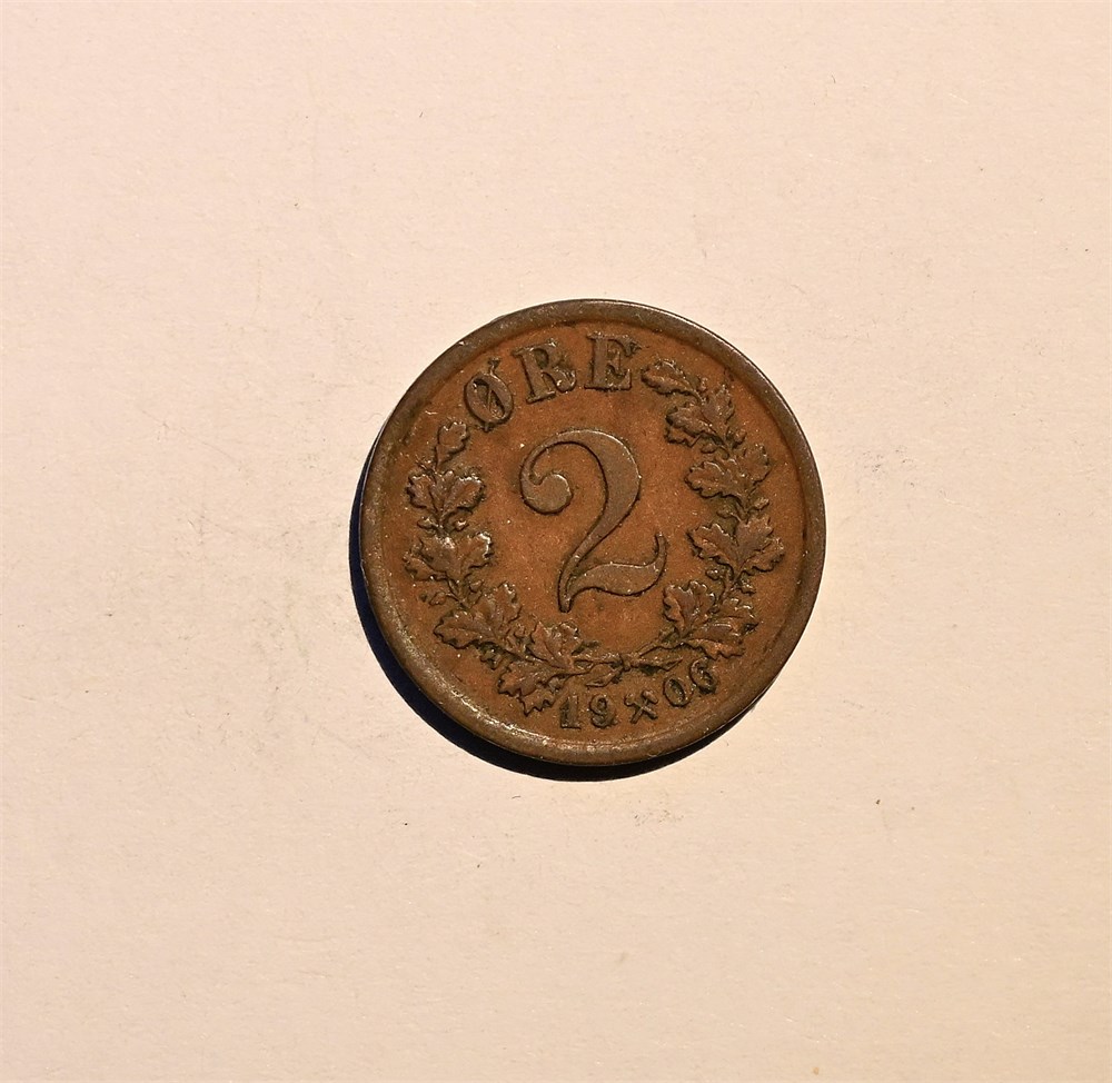 Norge 2 øre 1906 kv. 1+