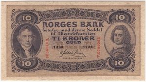 10 kroner 1938 Y.0799296. 66 EPQ. Kv.0