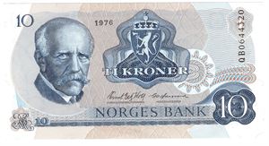 10 kroner 1976 QB. Erstatningsseddel. Kv.01