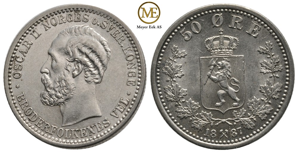 50 øre 1887 Oscar II. Kv.0