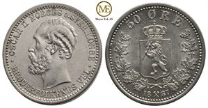 50 øre 1887 Oscar II. Kv.0