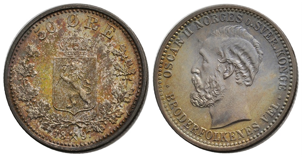 50 øre 1897 Oscar II. Prakt eksemplar