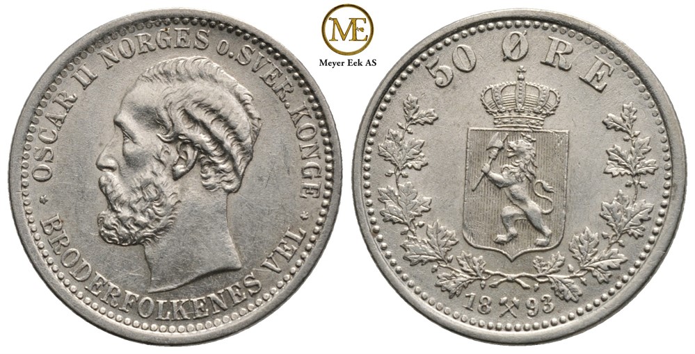 50 øre 1893 Oscar II. Kv.0/01