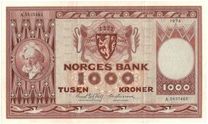 1000 kroner 1974 A.5835461. Kv.1+/01