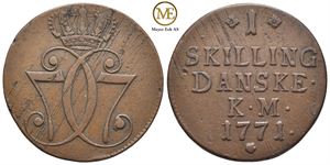 1 skilling 1771 Kongsberg, variant 55. Kv.1+