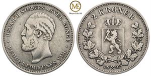 2 kroner 1892 Oscar II. Kv.1