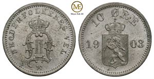 10 øre 1903 Oscar II. Kv.0