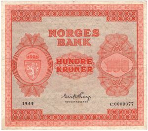 100 kroner 1949 C.0000077. Kv.1/1+