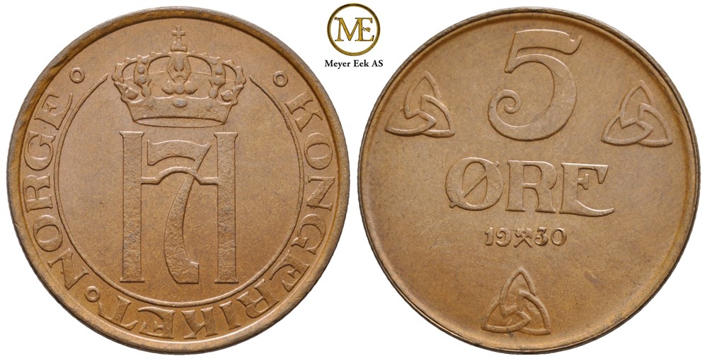 5 øre 1930 Haakon VII. Kv.0