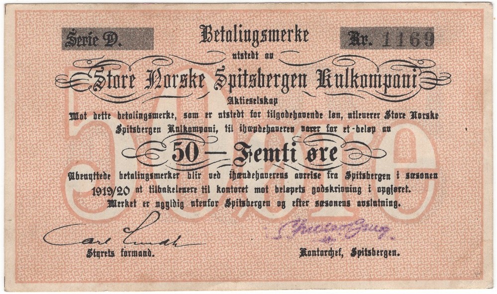 50 øre 1919/20 SNSK Nr.1159. Kv.01