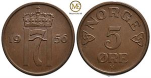 5 øre 1956 Haakon VII. Kv.0