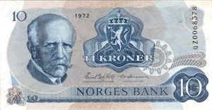10 kroner 1972 QZ erstatningsseddel. Kv.1+