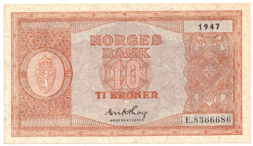 10 kroner 1947 E.8366686. Kv.0