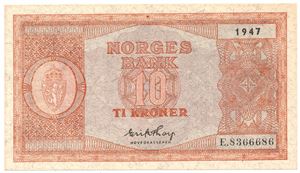 10 kroner 1947 E.8366686. Kv.0